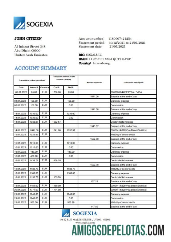 Exemplo do Luxemburgo Sogexia Bank Xls